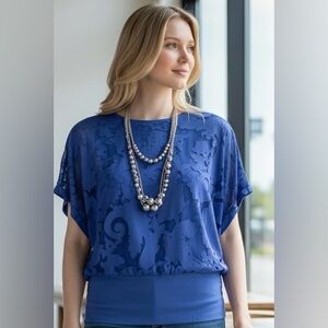 Chico's Royal Blue Floral Lace Blouse size 4